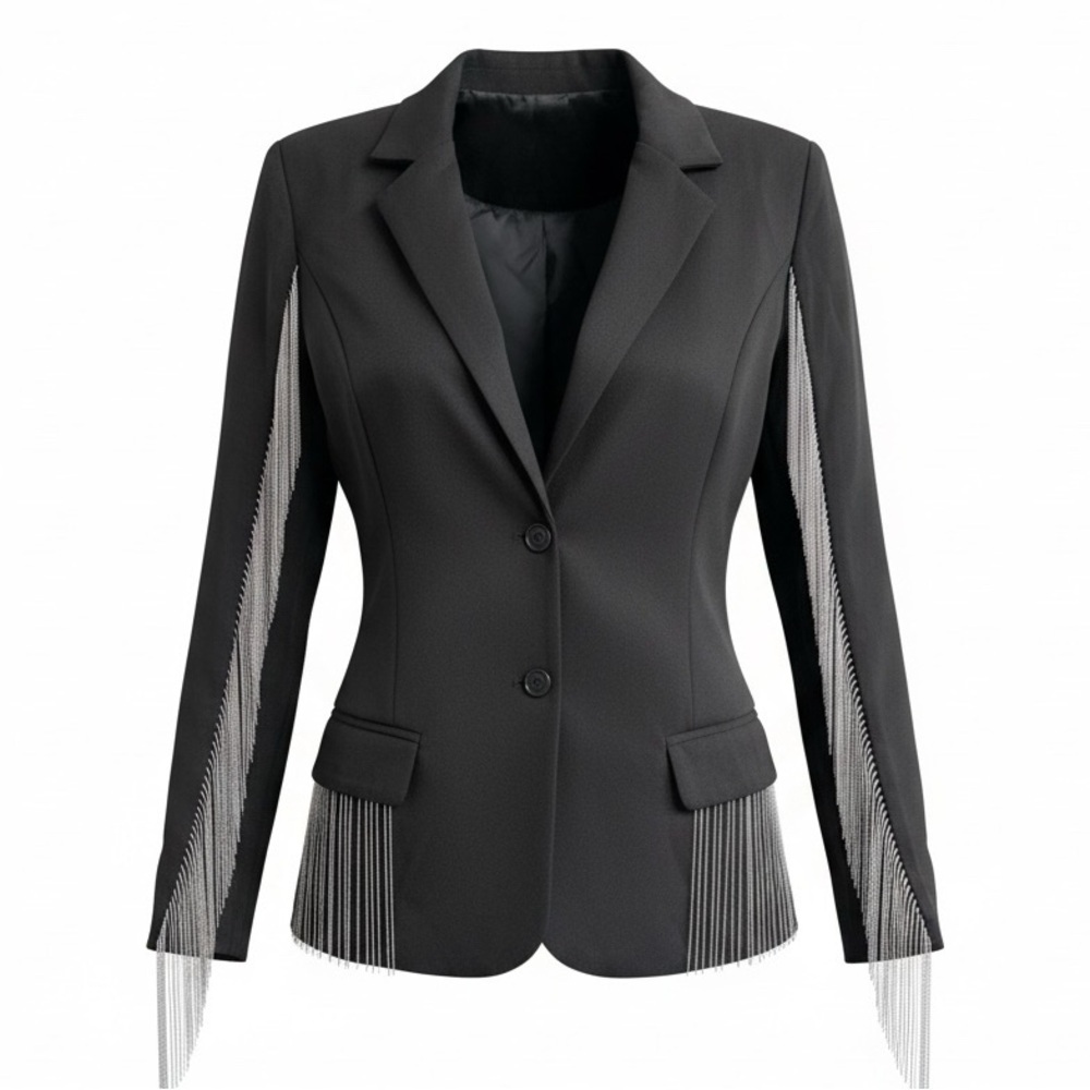 Black & Sparkling Silver Fringe Hourglass Blazer - Picture 9 of 12